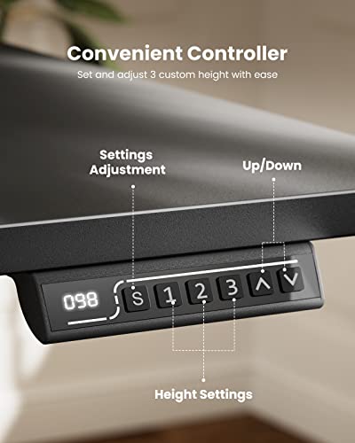 Marsail Standing Desk, Adjustable Heights,Stand Up Desk, 48x24 Inches Desktop Sit Stand Home Office Gaming Computer Desk with 4 Memory Presets, LED Light, Headphone Hook, Cable Organizer, Black Top Marsail