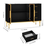 GAOMON Buffet Sideboard Cabinet with Storage, 46.4" Large Fluted Kitchen Sideboard Cabinet with 2 Glass Doors 3 Drawers and Shelves, Faux Marble Top Buffet Table for Dining Room, Living Room, Black GAOMON