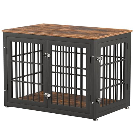 rehomerance 38 Inch Heavy Duty Dog Crate Furniture for Large and Medium Dogs, Decorative Pet House End Table, Wooden Cage Kennel Furniture Indoor, Rustic Brown rehomerance