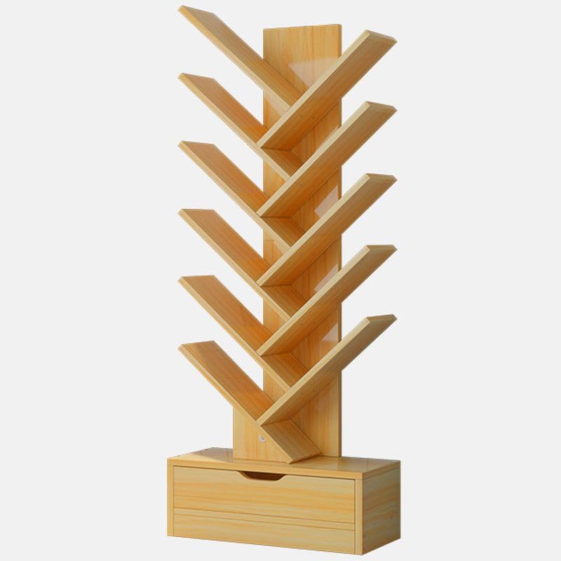 CraftThink Tree Bookshelf, 12 Tier Bookcase with Storage Cabinet, Floor Standing Book Shelf Tall Bookshelves for Home Office Furniture -Grey |Drawer|, 13.5" L x 8" W x 62" H (Lighting Not Included) CraftThink