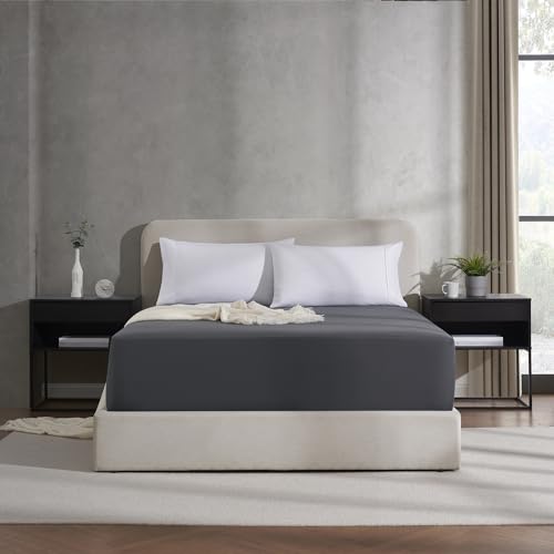 Nestl Dark Grey Extra Deep Pocket Fitted Sheet Queen, Hotel Luxury Queen Fitted Sheet Only Easily Fits 18 to 24 Inch Mattress, Super Soft, Wrinkle-free, and Breathable Bottom Sheets with Corner Straps Nestl