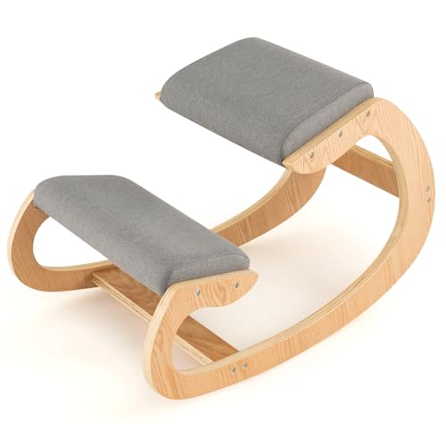 Giantex Ergonomic Kneeling Chair, Posture Chair for Desk with Cushion, Solid Wood Frame, Max Load 330 Lbs, Comfortable Ergo Rocking Kneel Chair for Office Home Study (Gray) Giantex