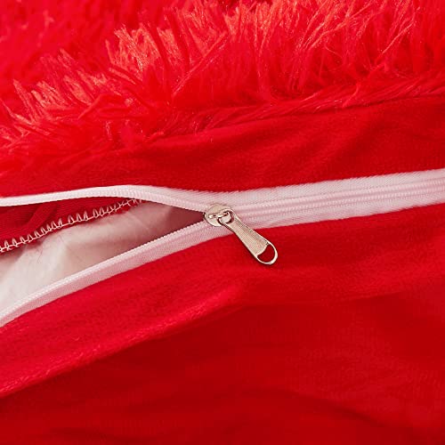 FOPPA Christmas Comforter Cover Queen - Ultra Soft Plush Bedding Set 3 Pieces (1 Faux Fur Duvet Cover + 2 Faux Fur Pillow Cases) Red Bed Set FOPPA