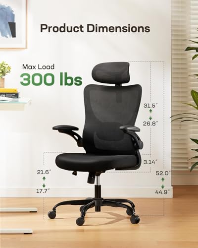 Marsail Ergonomic Office Chair: Office Desk Chair with High Back Mesh and Adjustable Lumbar Support Rolling Work Swivel Task Chairs with Wheel 3D Armrests and Headrest Marsail