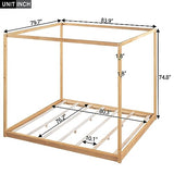 Favfurish Natural King Size Canopy Platform Bed Frame with Support Legs Favfurish