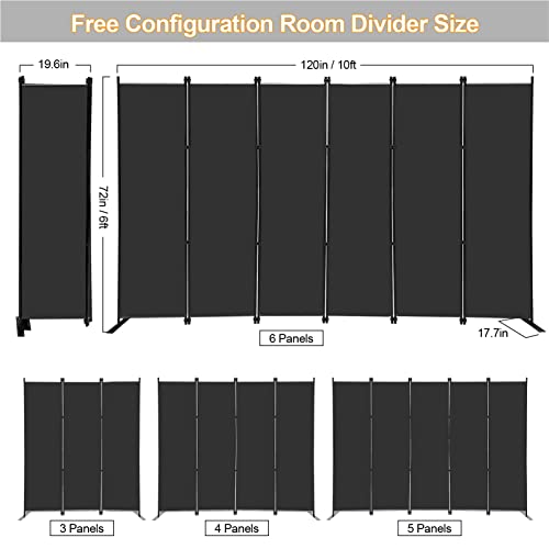 MAYOLIAH 6 Panel Folding Privacy Screen 9ft Wide, 6ft Tall Partition Room Divider Portable Office Walls Dividers, Black MAYOLIAH