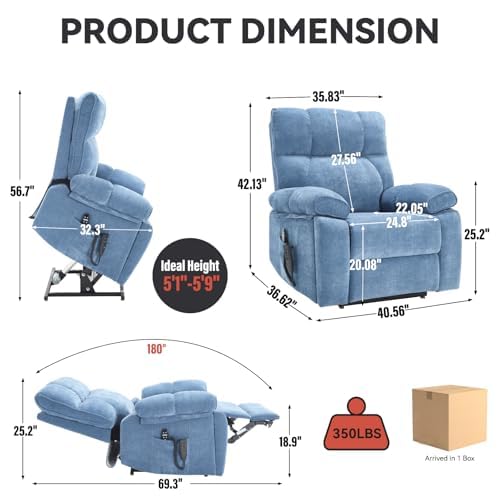 Trygoal Dual Motor Power Lift Recliner Chair, 8 Positions Vibration Massage Recliner Chair, Chenille Fabric Recliner with Cup Holder, Vibration Massage and Lumbar Heating for Adults and Elderly, Blue Trygoal