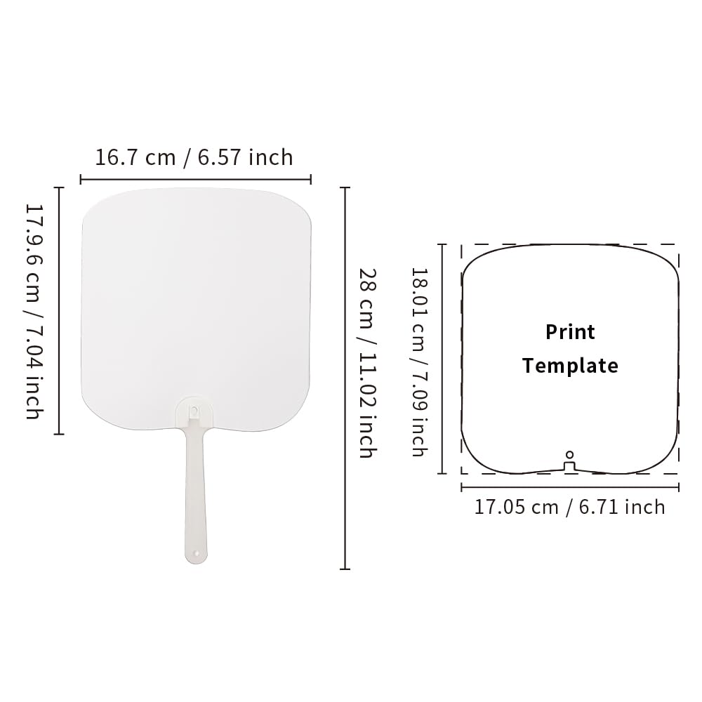 PYD Life 20 Pack Sublimation Church Fans Handheld Set Blanks Bulk 7" x 6.7" Paddle Plastic Double-Sided Printable Fans with 5" Frosted Plastic Handle for Favor Party Decoration