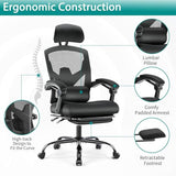 DUMOS Home Office Desk Chair with Footrest, High-Back Mesh Rolling Swivel Reclining Chairs with Wheels, Comfortable Headrest, Lumbar Support, Comfy Arms for Home, Office, Gaming, Student, Inky DUMOS