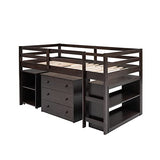 Harper & Bright Designs Twin Size Low Loft Bed with Rolling Portable Desk and Storage Cabinet, Wooden Low Study Loft Bed with Drawers, for Kids Teens Girls Boys - Espresso Harper & Bright Designs