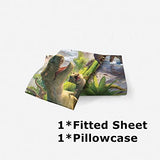 NiuOne Dinosaurs Bed Sheets Twin for Boys,3D Realistic Dinosaur Green Fitted Sheets Set Ancient Jungle Dinosaur Bed Sheet Kids Soft Microfiber Bedding Sheets Set,Twin Size(2pc) NiuOne
