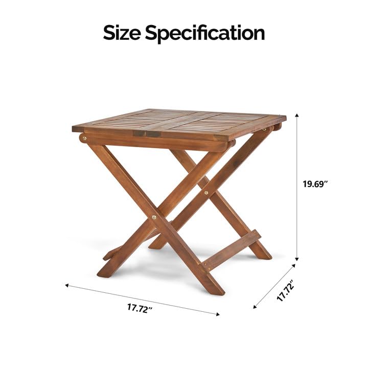 VINGLI FSC Acacia Wooden Folding Table for Ourdoor, Foldable Wood Side Table for Patio Small Place, Portable Side Table for Outside Porch Yard Camping, 18in, Square - WoodArtSupply