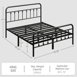 zunatu King Size Metal Platform Bed Frame/Victorian Style Headboard and Footboard/Steel Slat Support/Easy Assembly/No Box Spring Needed/Underbed Storage/Noise Free/Black zunatu