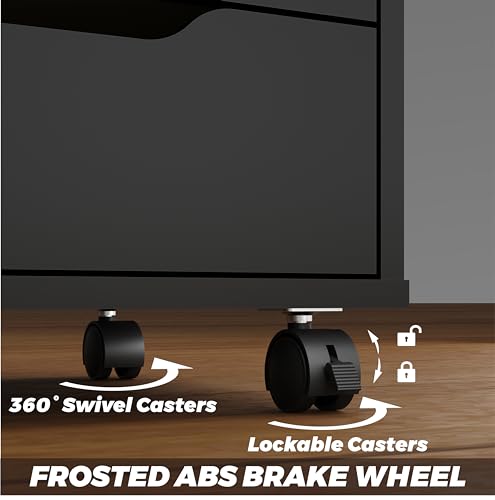 Panana 5-Drawer Chest with 1 Door, Wooden Chest of Drawers Storage Dresser Cabinet with Wheels, Office Organization and Storage, Bedroom Furniture (Black-S) Panana