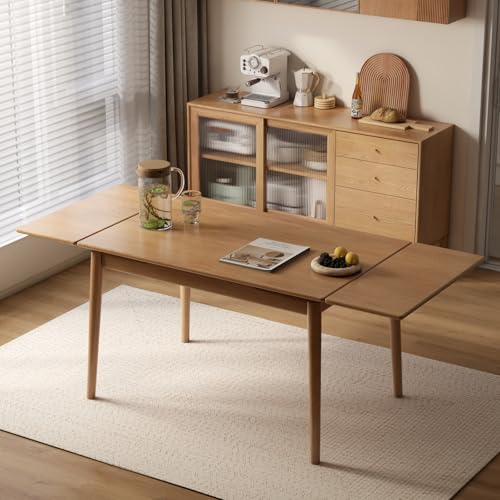 Vadisun 49.21’’-76.77’’ Extendable Dining Room Table for 6-10 Person, 100% Solid Wood Oak Dinner Kitchen Table, Mid Century Modern Dining Table for Kitchen, Living Room, Apartment (Natural) Vadisun
