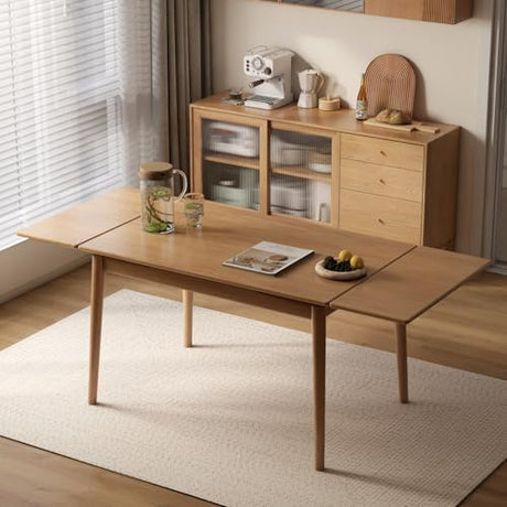 Vadisun 49.21’’-76.77’’ Extendable Dining Room Table for 6-10 Person, 100% Solid Wood Oak Dinner Kitchen Table, Mid Century Modern Dining Table for Kitchen, Living Room, Apartment (Natural) Vadisun