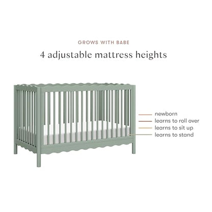 babyletto Swell 4-in-1 Convertible Crib with Toddler Bed Conversion Kit in Light Sage, Greenguard Gold Certified