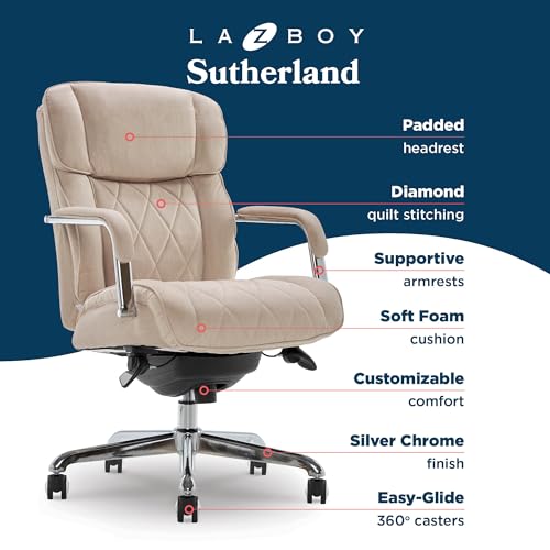 La-Z-Boy Sutherland Ergonomic Fabric Swivel Computer and Desk Chair, Cream (CHR10048D) La-Z-Boy