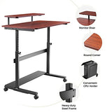 Eureka Ergonomic Mobile Standing Desk 41 Inch, Lockable Home Office Height Adjustable Computer Desk PC Table with Hutch, Teak Top EUREKA ERGONOMIC