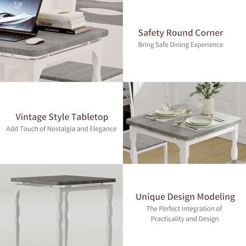 GarveeHome Dining Table Set for 2, Dining Table and Chairs Set of 2, 3 Piece Dining Table Set with Spiral Table Legs for Small Spaces Kitchen Apartment, Wash Grey GarveeHome