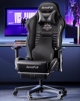 AutoFull Gaming Chair, Racing Style Gaming Chair with Ergonomic Lumbar Support,Adjustable High Back PU Leather PC Chair with Footrest,Black AutoFull