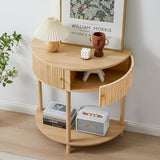 XUZENEST Fluted Half Moon Console Table, Modern Small Entry Table Sofa Table with Storage, Solid Wood Legs Narrow Entryway Table for Living Room, Hallway, Foyer(Natural) XUZENEST