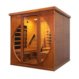 iDOTODO Infrared Wooden Sauna Room with Recliner, 2 Person Infrared Home Sauna, 220V，3400W, 5 Heating Tubes, 4 Carbon Crystal Heating Panel, Bluetooth Speakers, 7 Color Light, Oxygen Bar iDOTODO