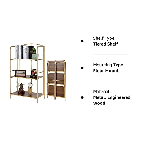 Crofy 3-Tier Gold Folding Bookshelf - Versatile Metal Bookcase for Stylish Storage Crofy
