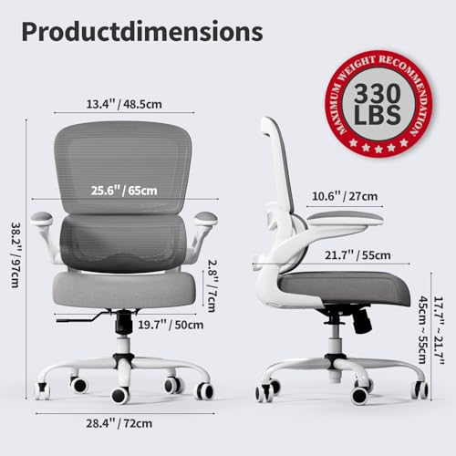 TRALT Office Chair - Ergonomic Desk Chair with Adjustable Lumbar Support, Mesh Computer Chair, Executive Chairs for Home Office Comfortable Lumbar Support (White) TRALT