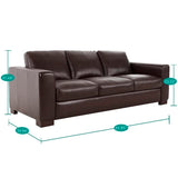 Naomi Home Freya Genuine Leather Sofa - Luxurious Comfort, Goose Feather Cushion Filling, Square Arm Design, Sturdy Block Legs, Elegant Espresso - Ideal for Living Room, Office, or Bedroom Naomi Home