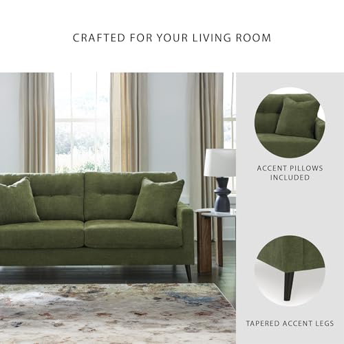 Signature Design by Ashley Bixler Mid-Century Modern Tufted Sofa with 2 Toss Pillows, Green Signature Design by Ashley