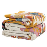 Boho Throw Blanket for Bed 60”x80”, 100% Cotton Woven Blanket for Couch Sofa, Ultra Soft 4-Layer Muslin Quilt with Floral Printed, Farmhouse Bed Blanket/Cover for Living Room Decor SE SOFTEXLY