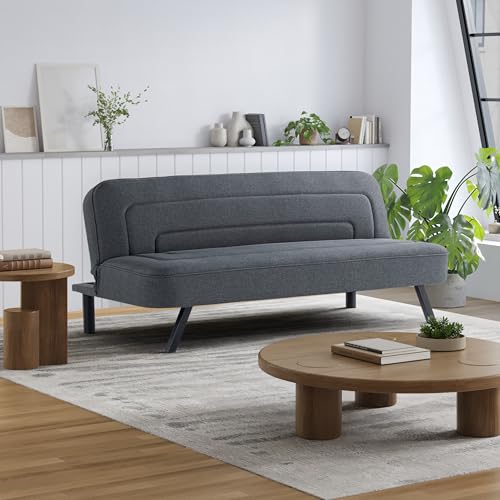 Serta Fairwood 66.1" Convertible Futon Sofa, Short Twin Size, Modern Boho, Dream Coil Comfort, Fingerguard Pinch Point Protection, Soft Woven Polyester Fabric, Charcoal Serta