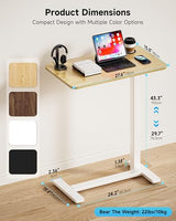 BIZUM Adjustable Bedside Table with Swivel Hidden Wheels Pneumatic Rolling Desk Mobile Standing Desk with Cup Holder for Hospital Home(27.6"x15.8" Maple) BIZUM