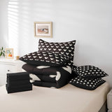 Erosebridal Black White 7 Pcs Comforter Set King Bed in a Bag,Cute Heart Pattern Bedding Set for Kids Boys Girls Valentine Day Quilt Cartoon Love Geometric Duvet Insert Love Heart Flat Fitted Sheet Erosebridal