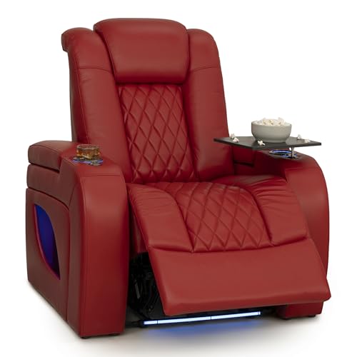 Seatcraft Virtuoso LT Zero-Gravity HeatZero Italian Leather Home Theater Seating, Heat & Massage, Power Headrest, Power Recline, Single Recliner, Red