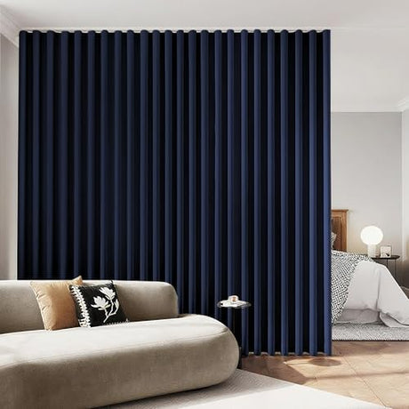 KNEOQIT Extra Wide Room Divider Blackout Curtains with Hooks, Thermal Insulated Drapes for Living Room, Bedroom, Sliding Door, Large Windows Navy Blue(1 Panel, 100" W x 84" H) KNEOQIT