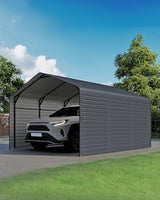 Heavy Duty Metal Carport, 10x15FT Outdoor Carport Canopy with Galvanized Steel Roof and Reinforced Base,Metal Side Panels,Sidewalls,Garage Shelter Shade for Cars,Trucks, Boats, Gray Real Relax