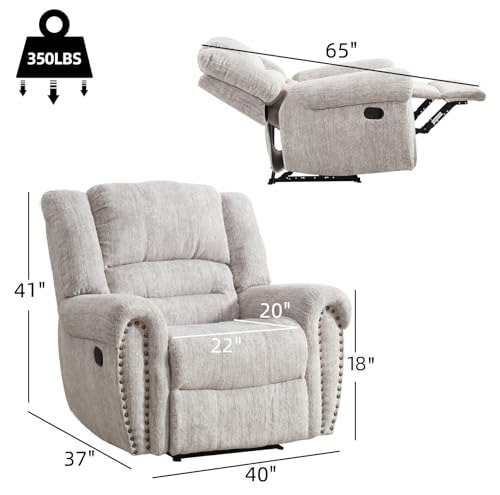 CANMOV Manual Recliner Chair, Classic and Traditional Manual Recliner Chair with Comfortable Arms and Back Single Sofa for Living Room, White Grey