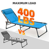 Foristrail Folding Chaise Lounge Chair Bed Set of 2 - Heavy-Duty 400lb Capacity Portable Adjustable Recliner w/Pillow for Patio, Pool, Camping, Sunbathing - Lay Flat Design (Blue)