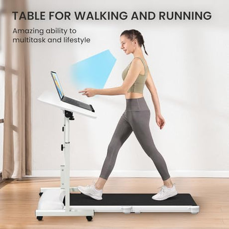 Aconcept Small Standing Desk Tiltable-Adjustable Height, Mobile Stand Up Desk with Wheels, 32 inch Portable Rolling Desks Laptop Office Workstations for Walking Pad Treadmill White Aconcept