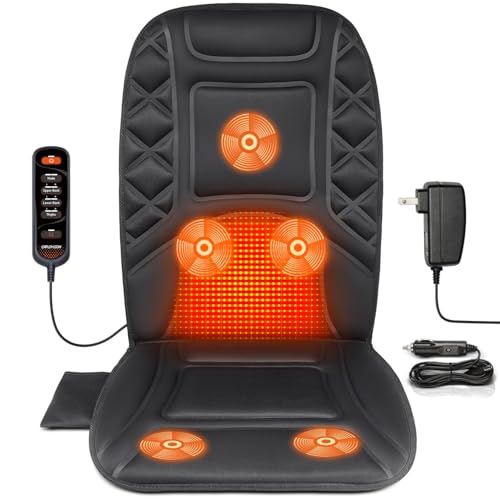 CARSHION Back Massager with Heat,Heated Seat Cover Cushion with 5 Vibrating Massage Nodes Chair Pad for Pain Relief Home Office Use CARSHION