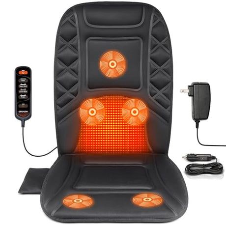 CARSHION Back Massager with Heat,Heated Seat Cover Cushion with 5 Vibrating Massage Nodes Chair Pad for Pain Relief Home Office Use CARSHION