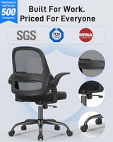 Ergonomic Mesh Office Chair for Home Office, Flip-Up Arms, Breathable Mesh Back & Thick Seat Cushion, Swivel Rolling Computer Desk Chair, BIFMA Certified, Supports 300 lbs (Black Frame/Black Seat) amseatec