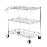 VEVOR Kitchen Utility Cart, 3 Tiers, Wire Rolling Cart with 661 LBS Capacity, Steel Service Cart on Wheels, Metal Storage Trolley with 80 mm Deep Basket Curved Handle 6 Hooks, NSF Listed VEVOR