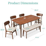 Best Choice Products 6-Piece Wooden Dining Set, Mid-Century Modern Table & Upholstered Chair Set w/Bench Seat, Rubberwood Legs - Walnut/Cream Best Choice Products