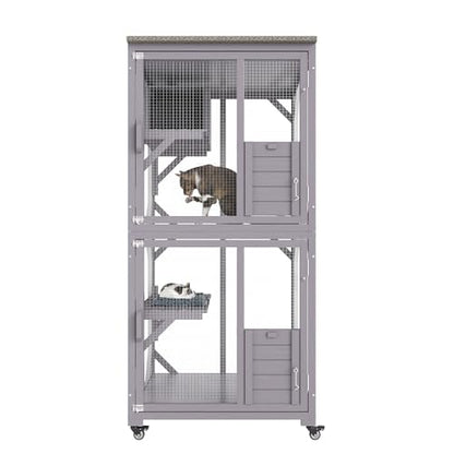 VEVOR 3-Tier Cat Playpen Catio with Wheels, Resting Box, Waterproof Roof, Windows & Doors, Removable Tray