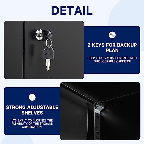 Yizosh Metal Storage Locking Cabinet with 4 Doors and 2 Adjustable Shelves,71" Lockable Garage Tall Steel Cabinet,for Home Office,Living Room,Pantry,Gym,Commercial Storage (Black) Yizosh