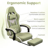N-GEN GAMING Video Gaming Chair with Footrest Lumbar Support for Home Office High Back Recliner Height Adjustable Ergonomic Comfy Fabric Computer Desk Chair (Green)
