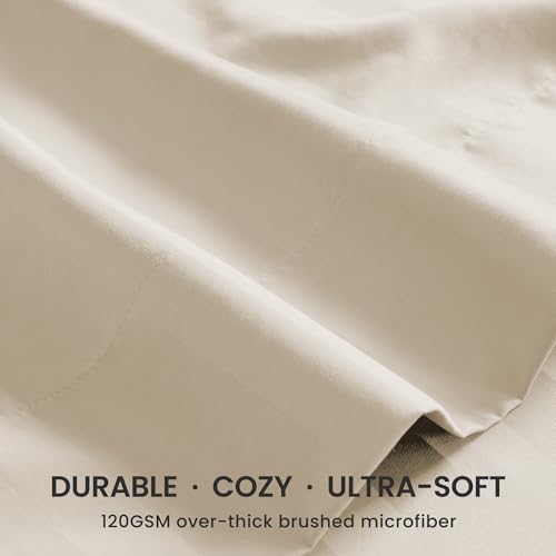 SLEEP ZONE Striped Cooling Twin Sheets Set for Kids - Fitted Flat Sheet & Pillowcase Sets 3 Piece - Super Soft Stripe Bed Sheet, Easy Care, Deep Pocket (Beige, Twin) SLEEP ZONE